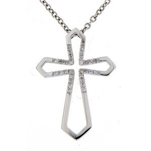 Real Diamond Fancy Cross Pendant Christian Necklace White Gold